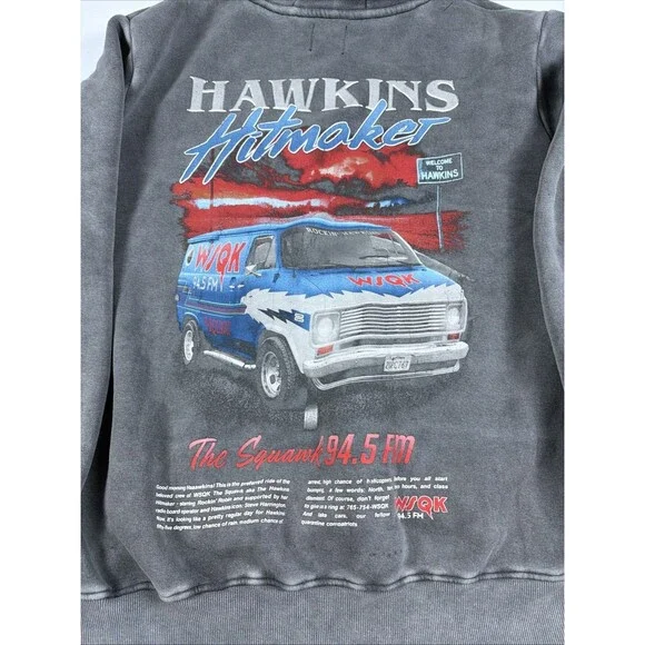 Stranger Things Hawkins Hitmaker Hoodie Netflix Primark Fleece Gray Adult 2XL - Picture 9 of 14